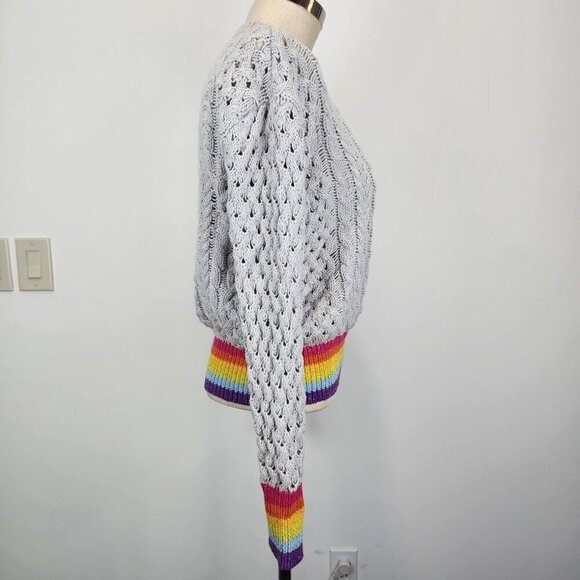 Le Superbe Silver Lining Sinbad Cotton Cashmere Cable Knit Womens L Grey Rainbow - Picture 4 of 10
